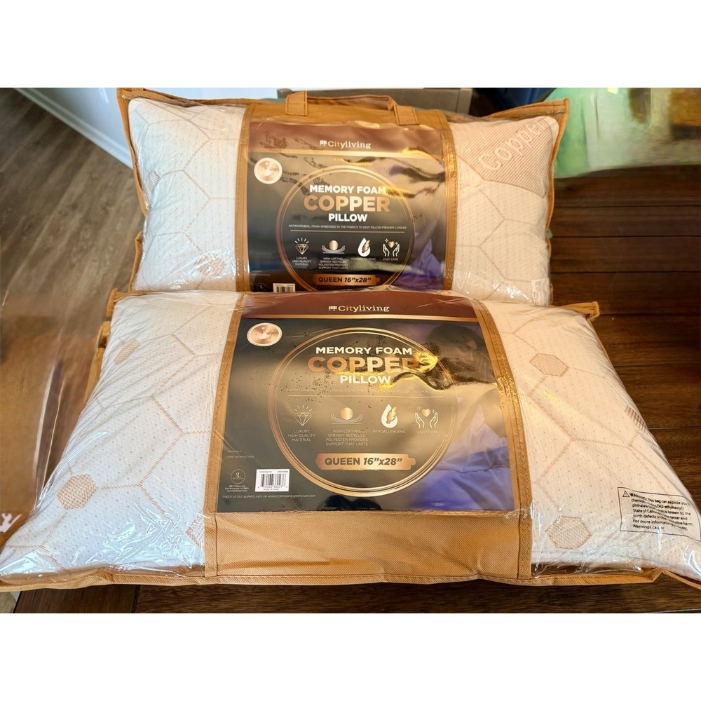 City Living Memory Foam CopperPillow Queen 16 x 28 in Hypoallergenic (Set Of 2)